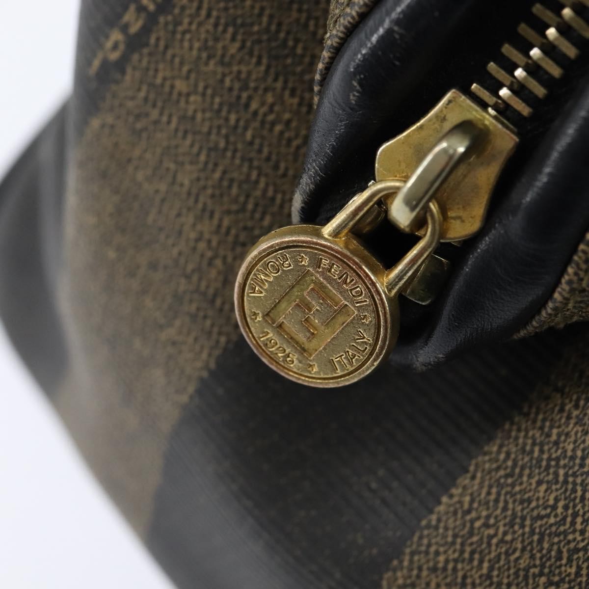 Fendi Vintage Pequin Boston Bag Coated Canvas, BROWN, CANVAS, Handbag