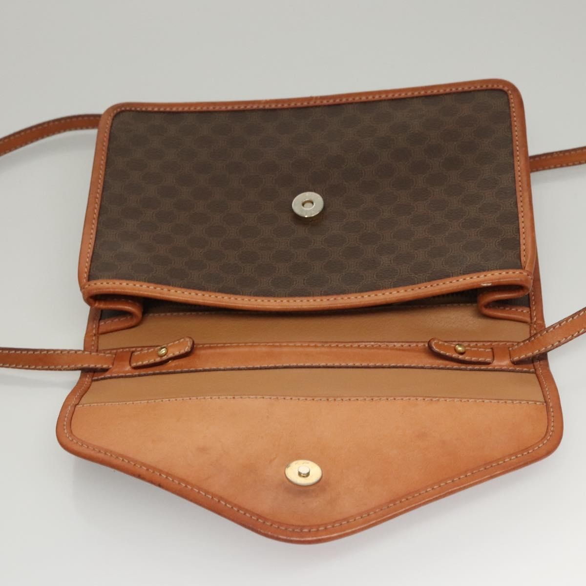 Celine Vintage Macadam Shoulder Bag Canvas and Leather, Brown, Canvas, Shoulder Bag
