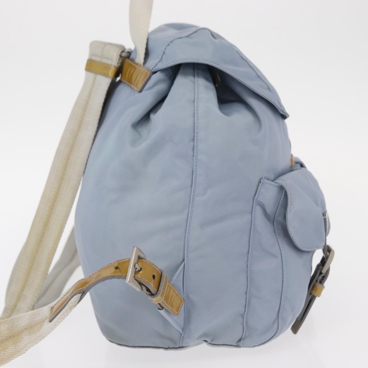 Prada Vela Double Front Pocket Backpack Tessuto with Saffiano Leather, BLUE, NYLON, Backpack