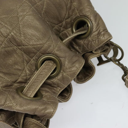 Christian Dior Drawstring Bucket Bag Cannage Quilt Leather, BROWN, LEATHER, Shoulder bag