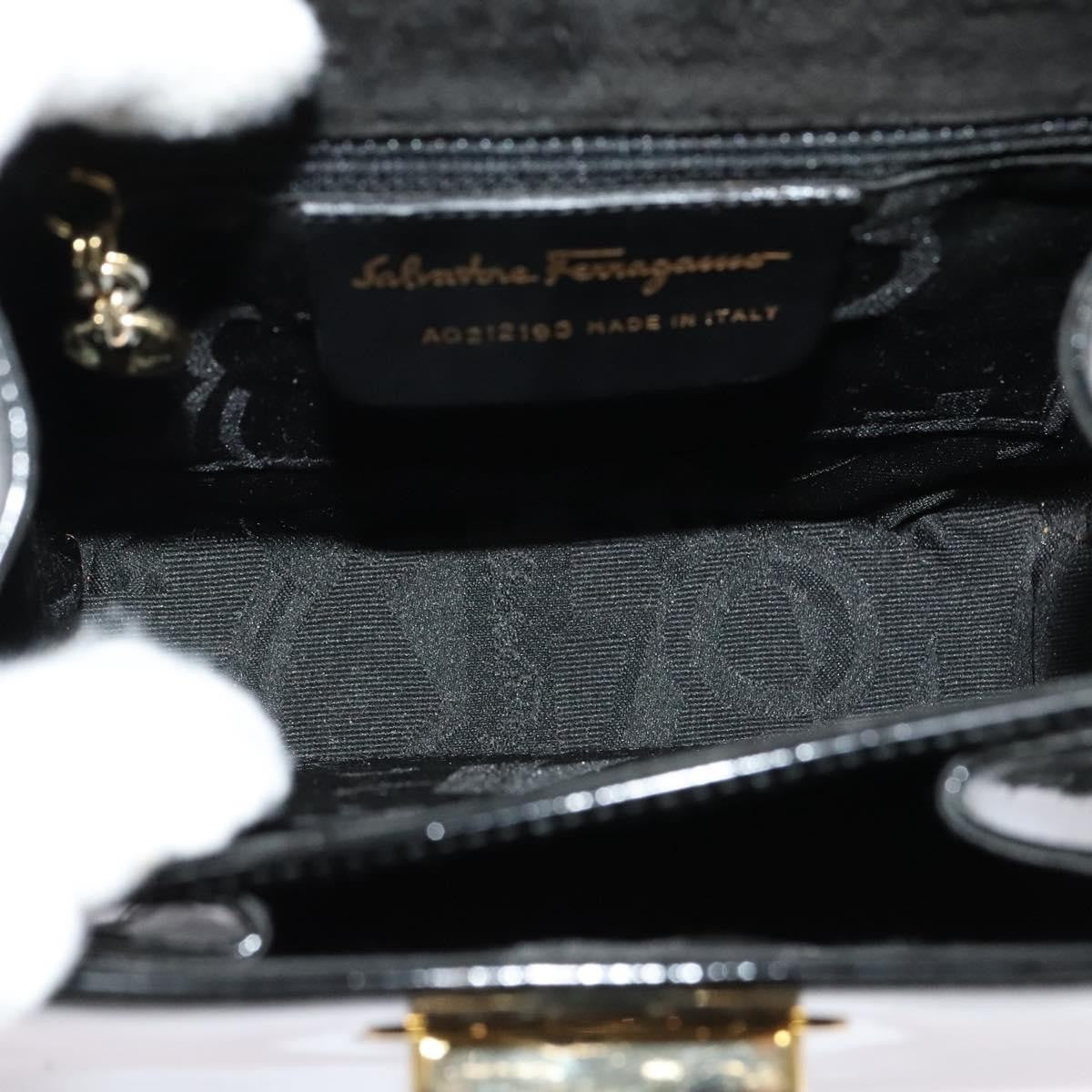 Salvatore Ferragamo Gancini Convertible Top Handle Bag Patent Leather, BLACK, PATENT_LEATHER, Handbag