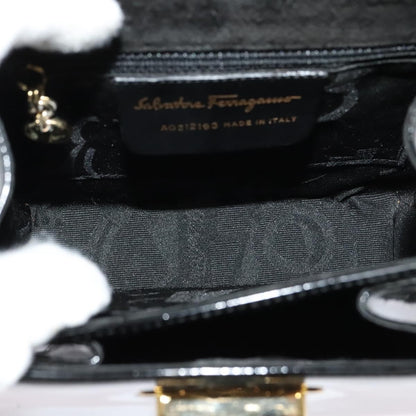 Salvatore Ferragamo Gancini Convertible Top Handle Bag Patent Leather, BLACK, PATENT_LEATHER, Handbag