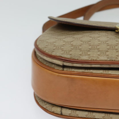 Celine Vintage Macadam Shoulder Bag Canvas and Leather, BEIGE, CANVAS, Shoulder bag