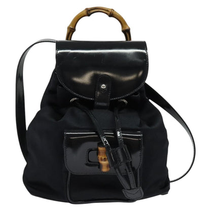 Gucci Vintage Bamboo Backpack Nylon and Patent Leather, BLACK, NYLON, Backpack