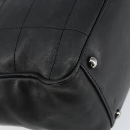 Chanel Square Stitch Tote Quilted Leather, BLACK, LEATHER, Tote bag