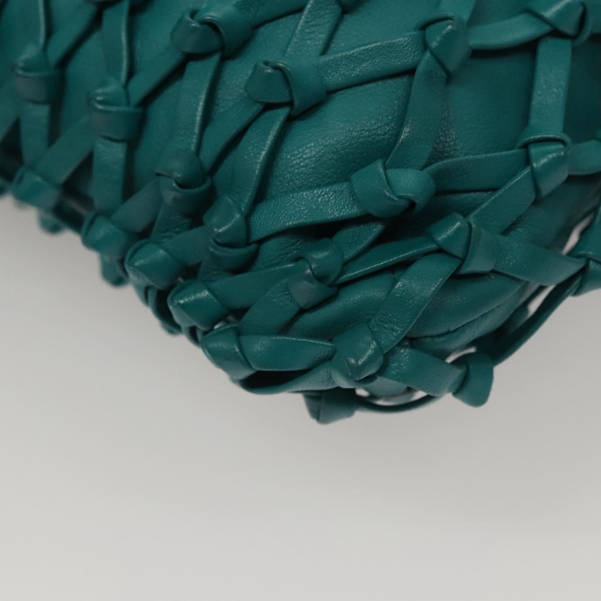 Chanel Vintage Resin Bucket Bag Woven Leather, TURQUOISE, LEATHER, Shoulder bag