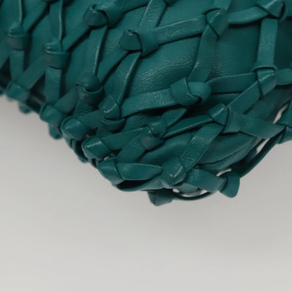 Chanel Vintage Resin Bucket Bag Woven Leather, TURQUOISE, LEATHER, Shoulder bag