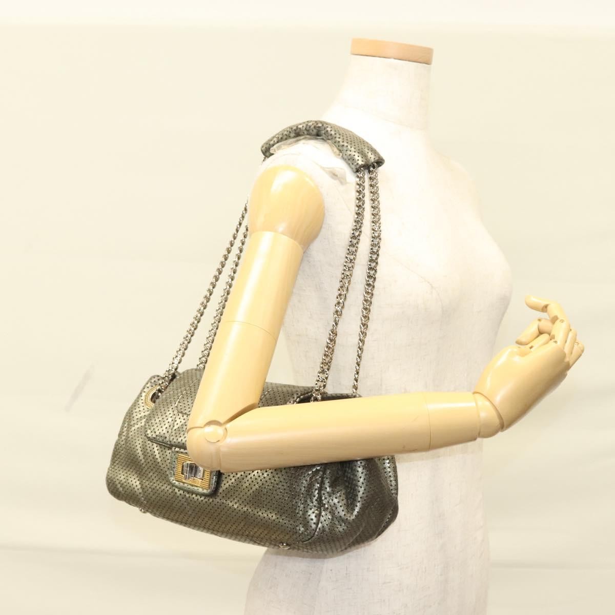 Chanel Drill Flap Bag Perforated Leather, SILVER, LEATHER, Shoulder bag