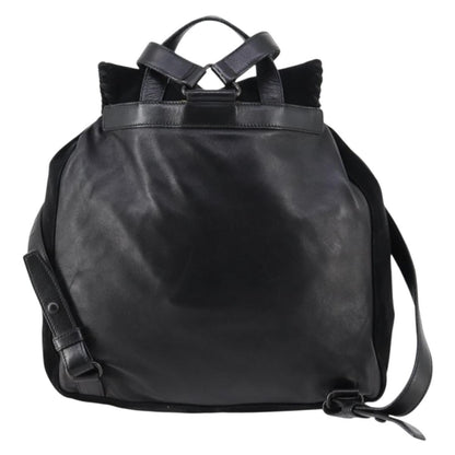 Prada Vela Double Front Pocket Backpack Leather, BLACK, LEATHER, Backpack