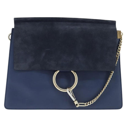Chloe Faye Shoulder Bag Leather and Suede, NAVY, LEATHER, Shoulder bag