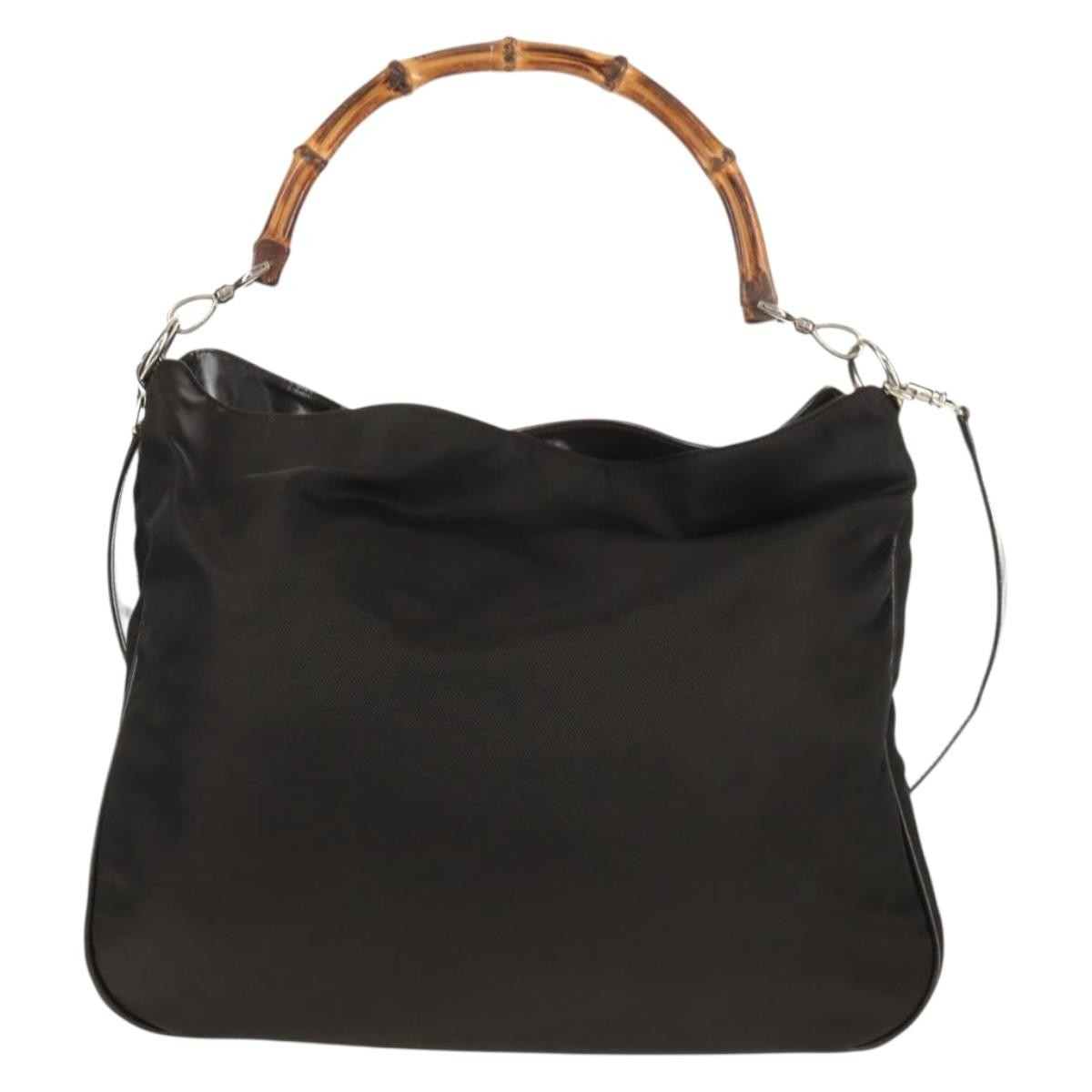 Gucci Vintage Bamboo Shoulder Bag Nylon, BROWN, NYLON, Shoulder bag