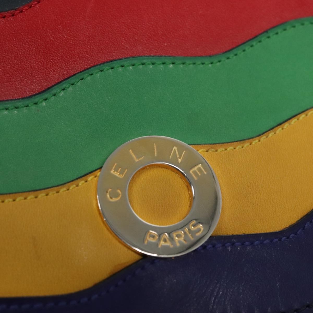 Celine Circle Logo Handbag Leather, NAVY, LEATHER, Handbag