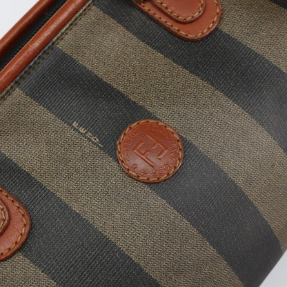 Fendi Vintage Pequin Convertible Boston Bag Coated Canvas, BLACK, CANVAS, Handbag