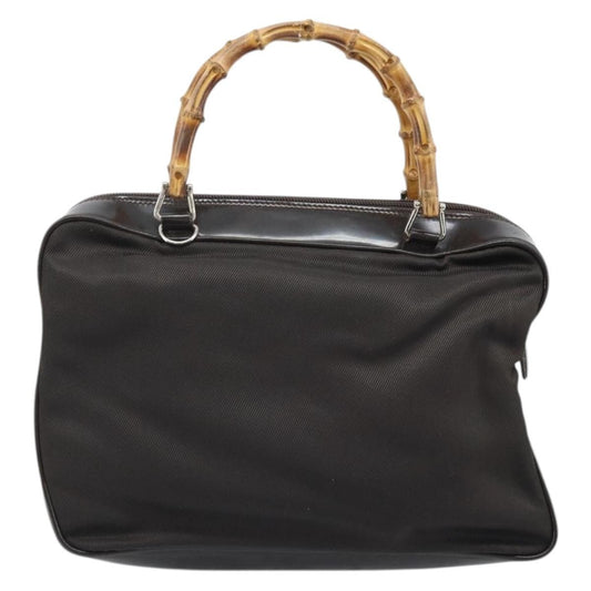 Gucci Vintage Bamboo Handle Bag Nylon, Brown, Nylon, Handbag