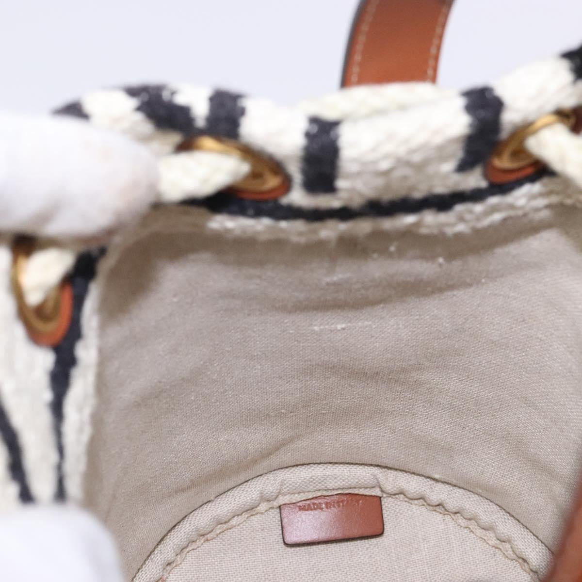 Celine Teen Drawstring Plein Soleil Bucket Bag Canvas with Leather, WHITE, CANVAS, Crossbody bag