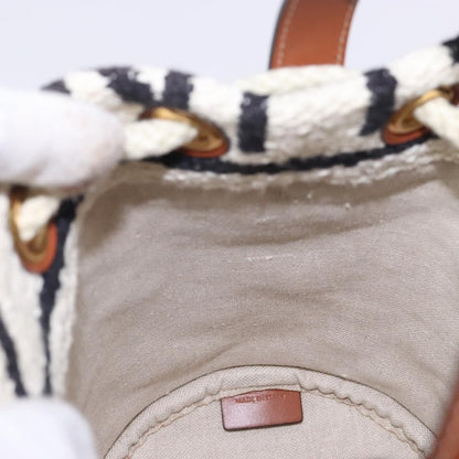Celine Teen Drawstring Plein Soleil Bucket Bag Canvas with Leather, WHITE, CANVAS, Crossbody bag
