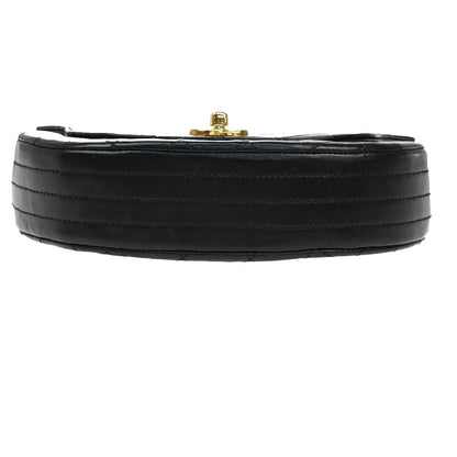 Chanel Vintage Half Moon Flap Bag Quilted lambskin, BLACK, LEATHER, Shoulder bag