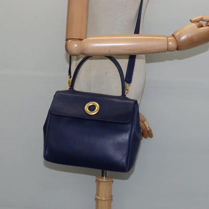 Celine Circle Logo Handbag Leather, BLUE, LEATHER, Handbag
