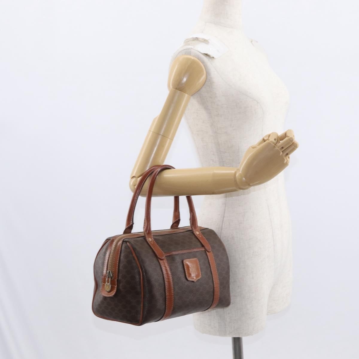 Celine Macadam Handbag Macadam with leather, BROWN, CANVAS, Handbag