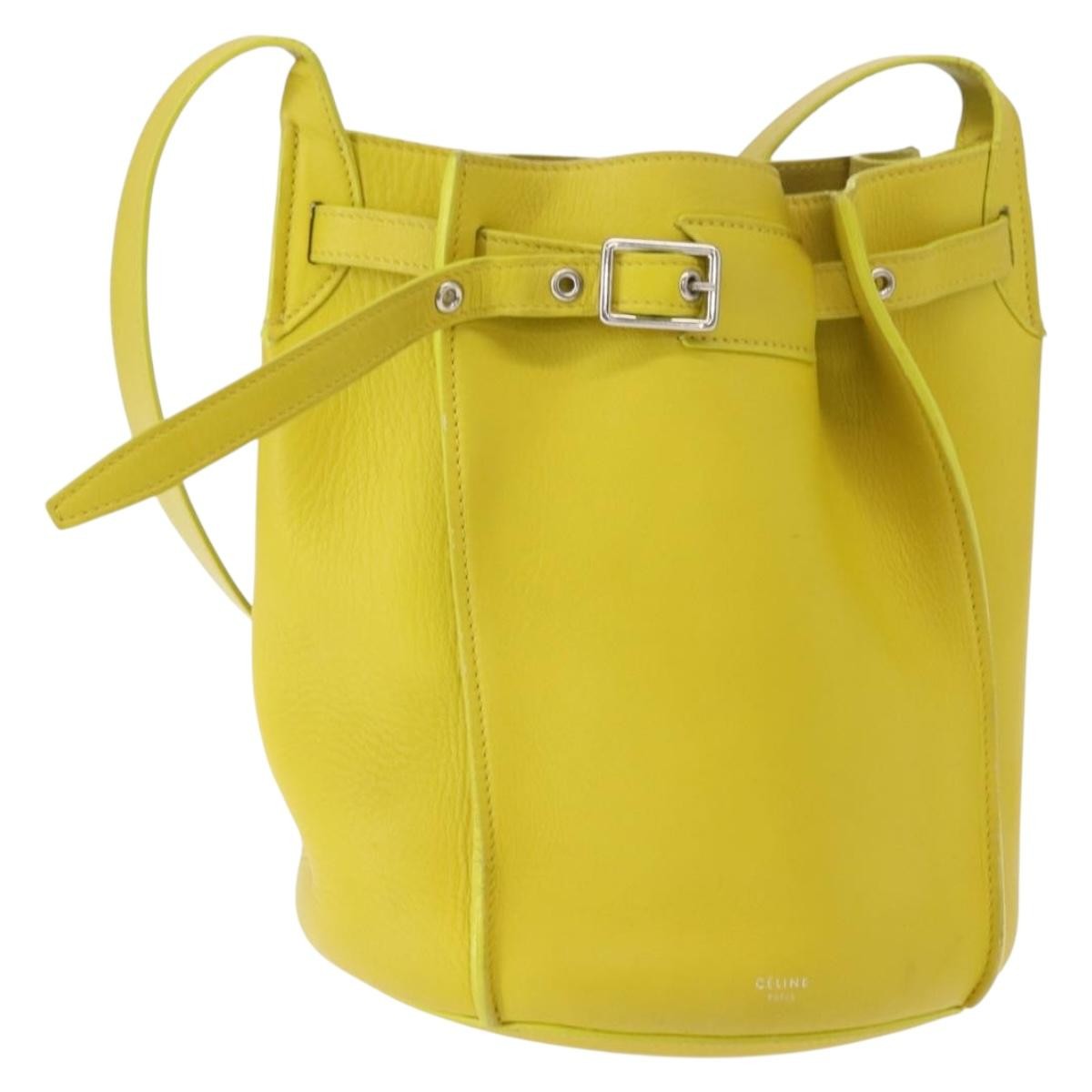 Celine Long Strap Big Bag Bucket Leather, YELLOW, LEATHER, Shoulder bag