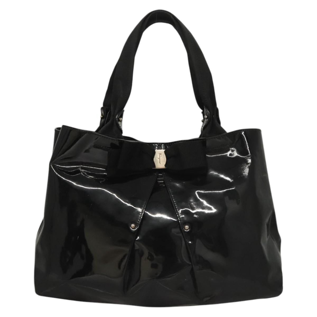 Salvatore Ferragamo Vara Tote Patent Leather, BLACK, PATENT_LEATHER, Tote bag