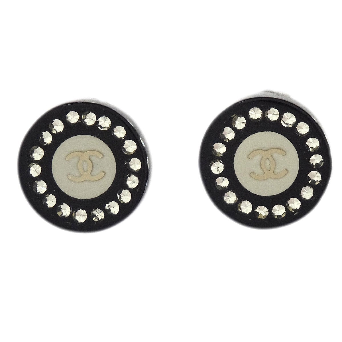 Chanel Vintage CC Round Button Clip-On Earrings Metal, Black, Plastic, Earrings