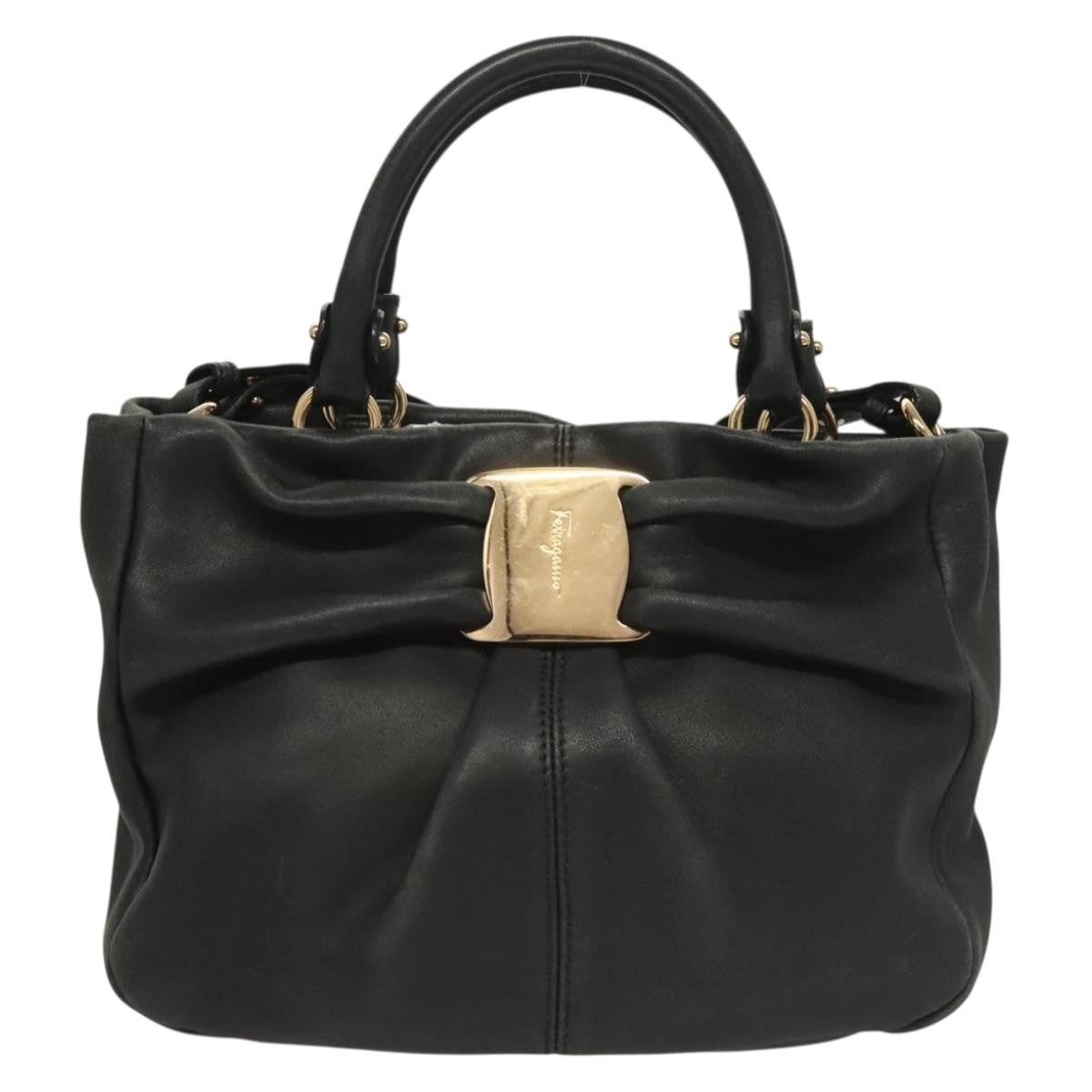 Salvatore Ferragamo Vala Handbag Leather, BLACK, LEATHER, Handbag
