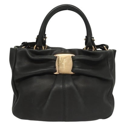 Salvatore Ferragamo Vala Handbag Leather, BLACK, LEATHER, Handbag