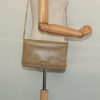 Christian Dior Vintage Chain Flap Shoulder Bag Leather, BEIGE, LEATHER, Shoulder bag