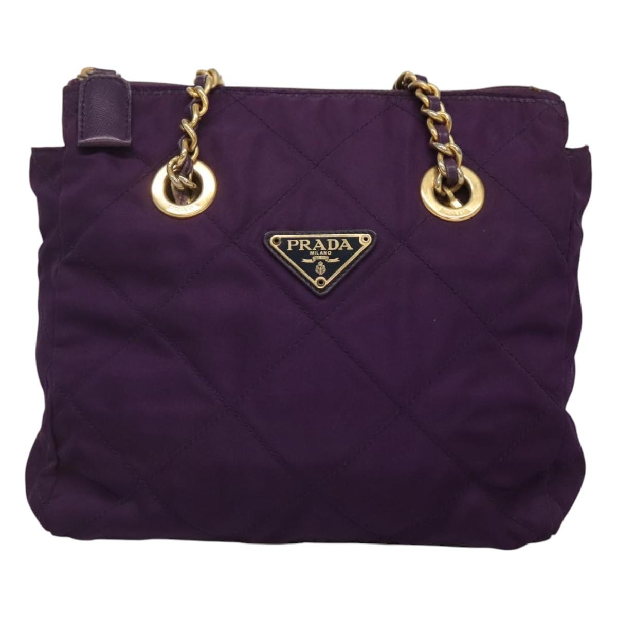 Prada Chain Shoulder Bag Quilted Tessuto, PURPLE, NYLON, Shoulder bag