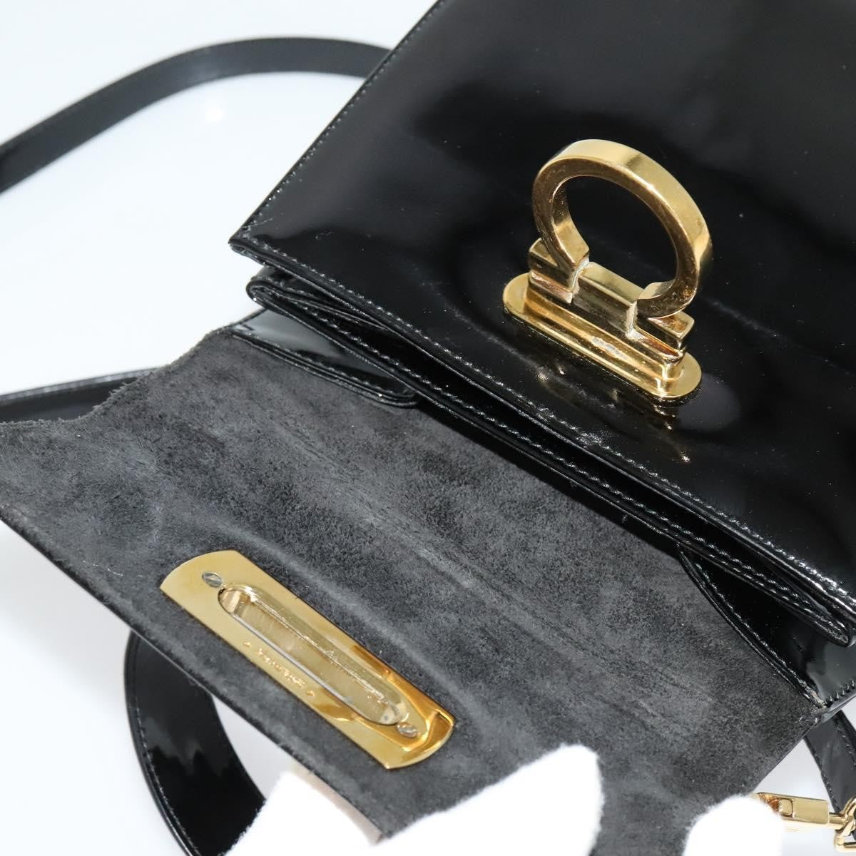 Salvatore Ferragamo Gancini Convertible Top Handle Bag Patent Leather, BLACK, PATENT_LEATHER, Handbag