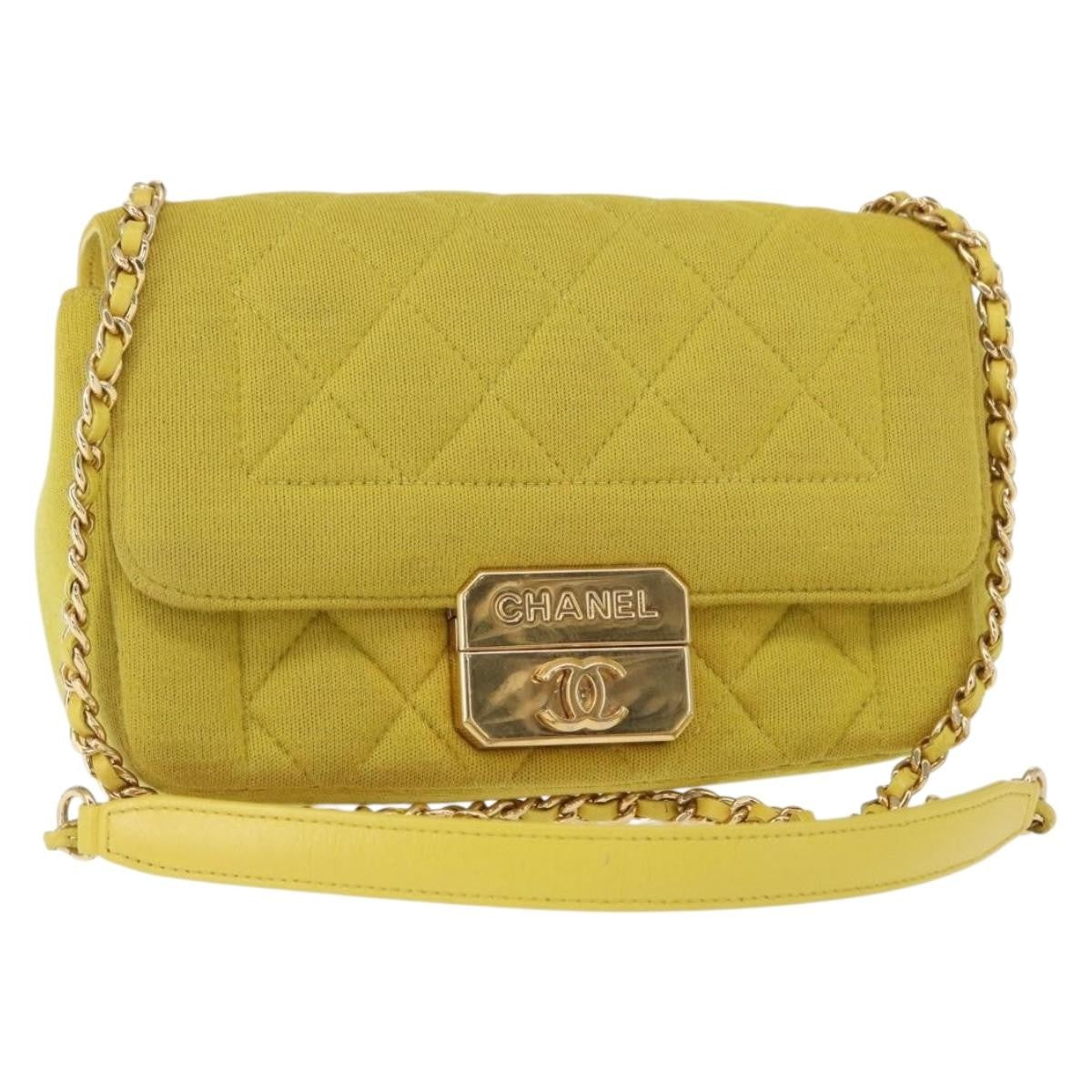 Chanel Chic With Me Flap Bag Quilted Jersey, YELLOW, COTTON, Shoulder bag