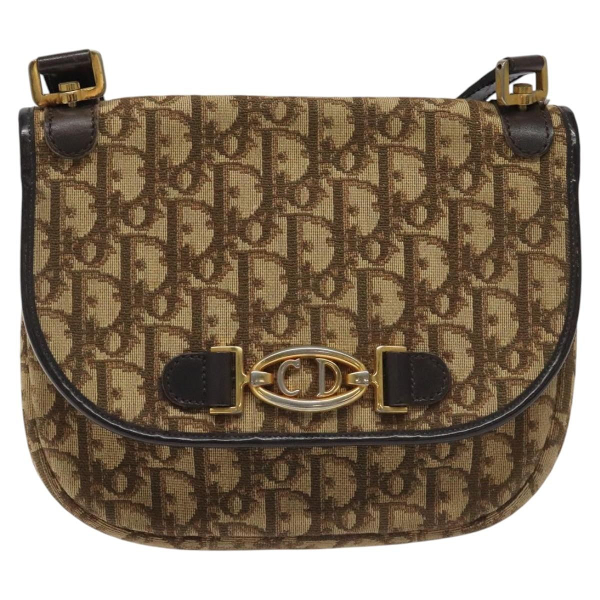 Christian Dior Vintage Trotter Flap Shoulder Bag Canvas, BROWN, CANVAS, Shoulder bag
