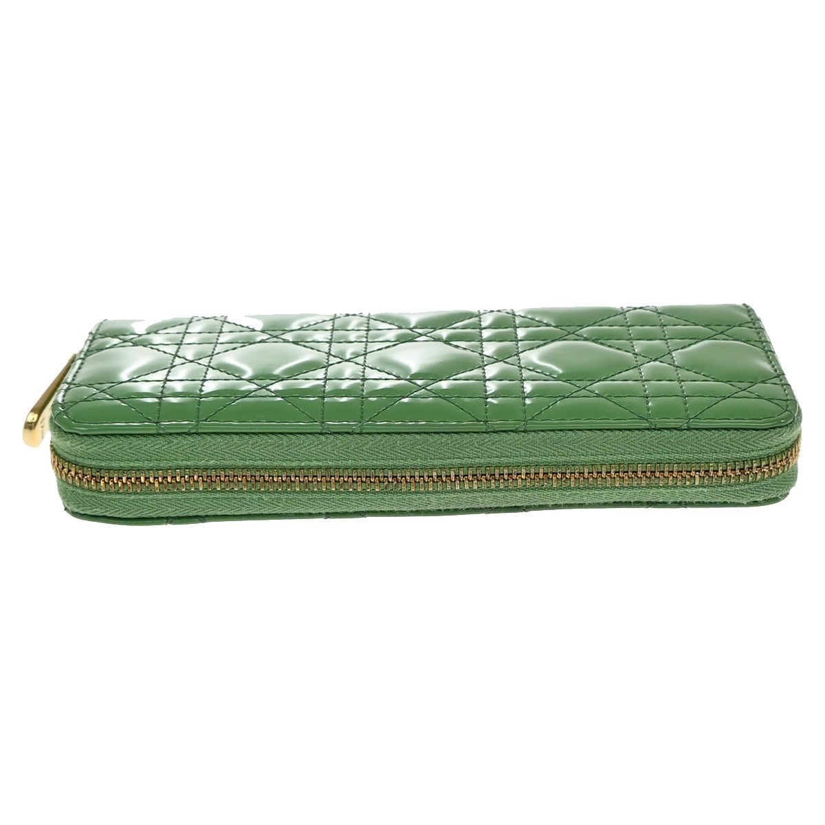 Christian Dior Lady Dior Zip Around Wallet Cannage Quilt Patent, GREEN, PATENT_LEATHER, Clutche & pouche