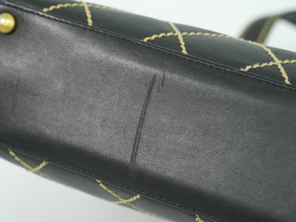 Chanel Surpique Tote Quilted Leather, BLACK, LEATHER, Handbag