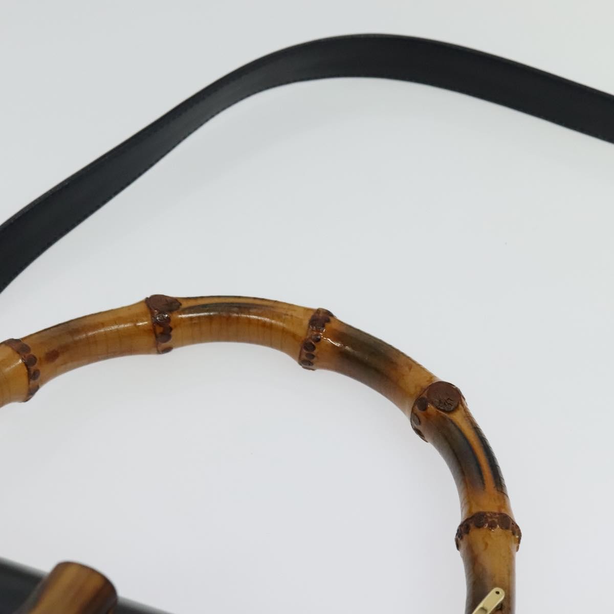 Gucci Vintage Convertible Bamboo Top Handle Bag Leather, NAVY, LEATHER, Handbag