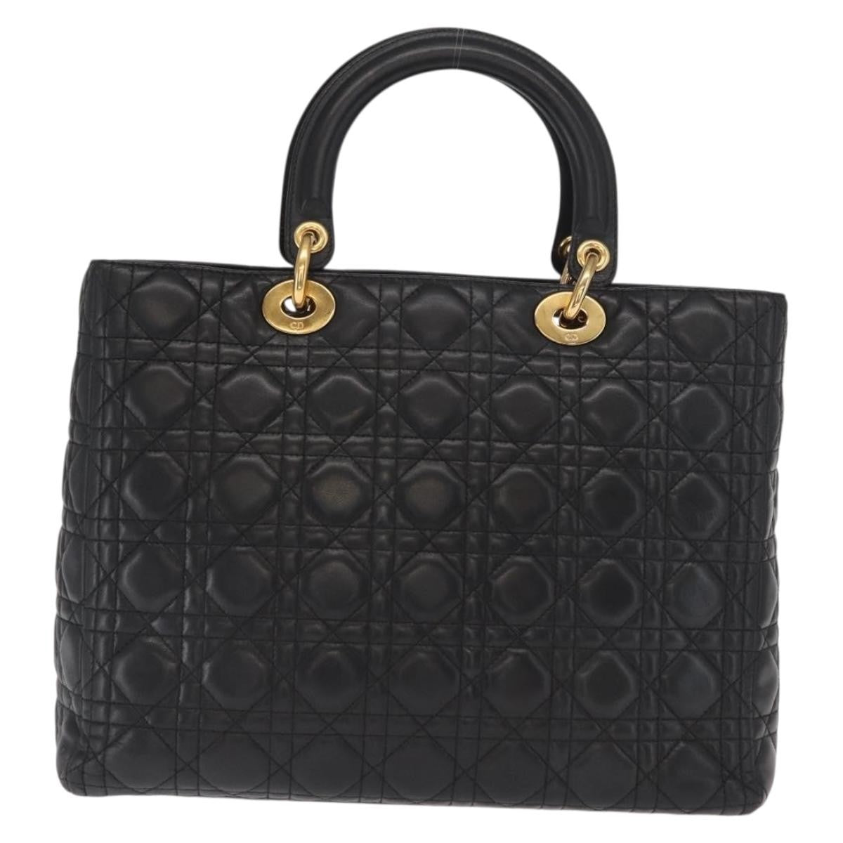 Christian Dior Vintage Lady Dior Bag Cannage Quilt Lambskin, BLACK, LEATHER, Tote bag