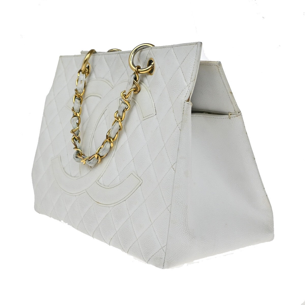 Chanel Vintage Grand Shopping Tote Quilted Calfskin, WHITE, LEATHER, Tote bag