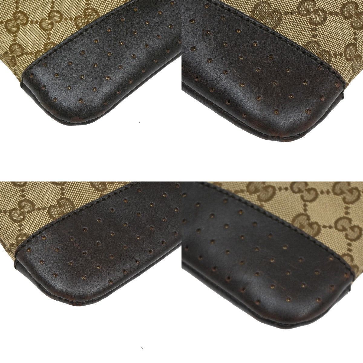 Gucci Zip Messenger Bag GG Canvas with Perforated Leather, BROWN, CANVAS, Shoulder bag