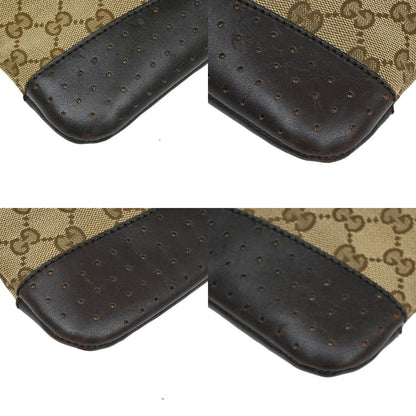 Gucci Zip Messenger Bag GG Canvas with Perforated Leather, BROWN, CANVAS, Shoulder bag