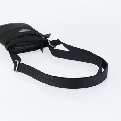 Prada Front Zip Convertible Flat Messenger Tessuto with Leather, BLACK, NYLON, Shoulder bag
