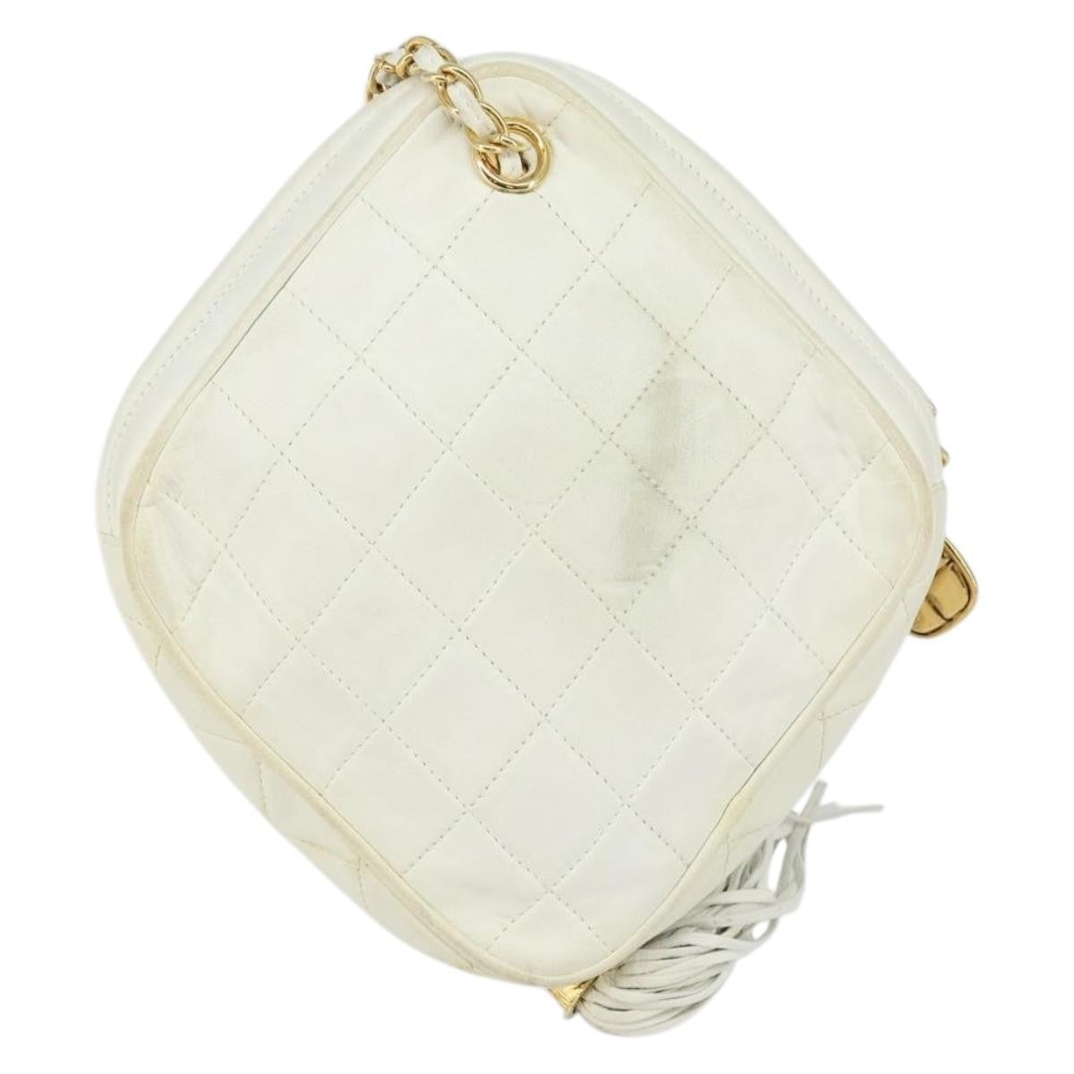 Chanel Vintage Diamond Tassel Crossbody Quilted Lambskin, WHITE, LEATHER, Clutche & pouche