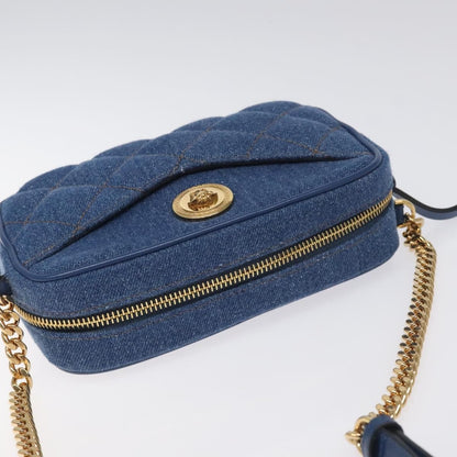 Versace Medusa Icon Front Slip Pocket Camera Bag Quilted Denim, BLUE, DENIM_JEANS, Crossbody bag