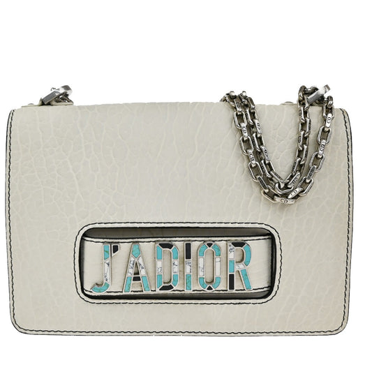 Christian Dior J'Adior Flap Bag Canyon Grained Lambskin with Mosaic Detail, WHITE, LEATHER, Shoulder bag