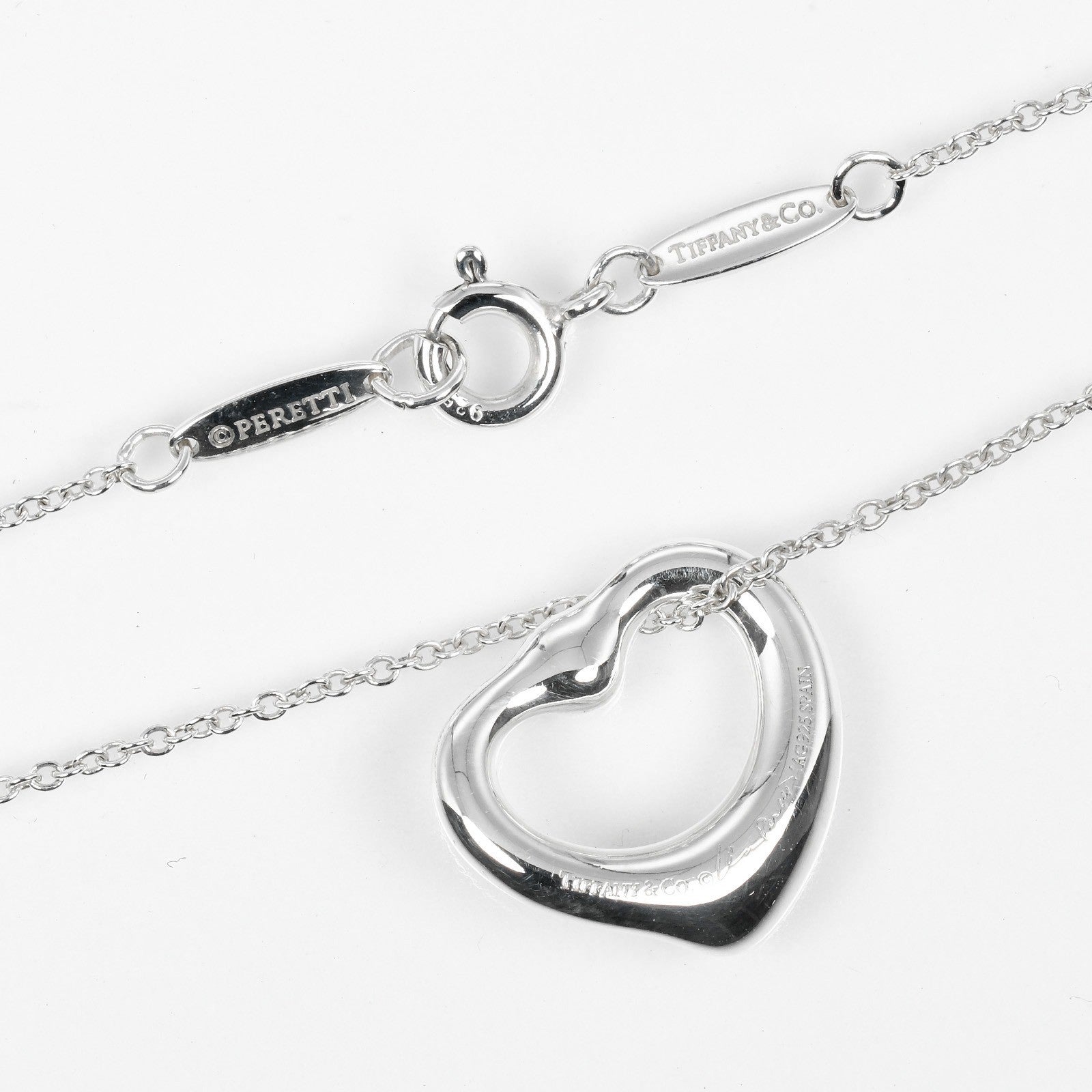 Tiffany & Co. Elsa Peretti Open Heart Pendant Necklace Sterling Silver with Pink Sapphire, SILVER, SILVER, Necklace