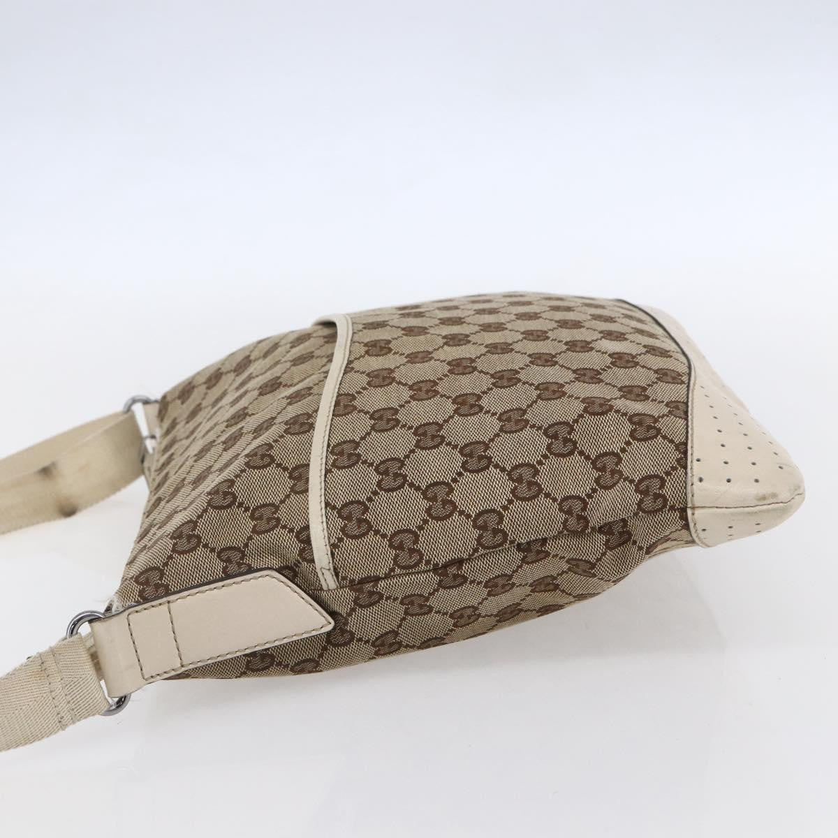 Gucci Zip Messenger Bag GG Canvas with Perforated Leather, BEIGE, CANVAS, Shoulder bag