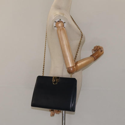 Salvatore Ferragamo Vintage Gancini Chain Shoulder Bag Leather, NAVY, LEATHER, Shoulder bag