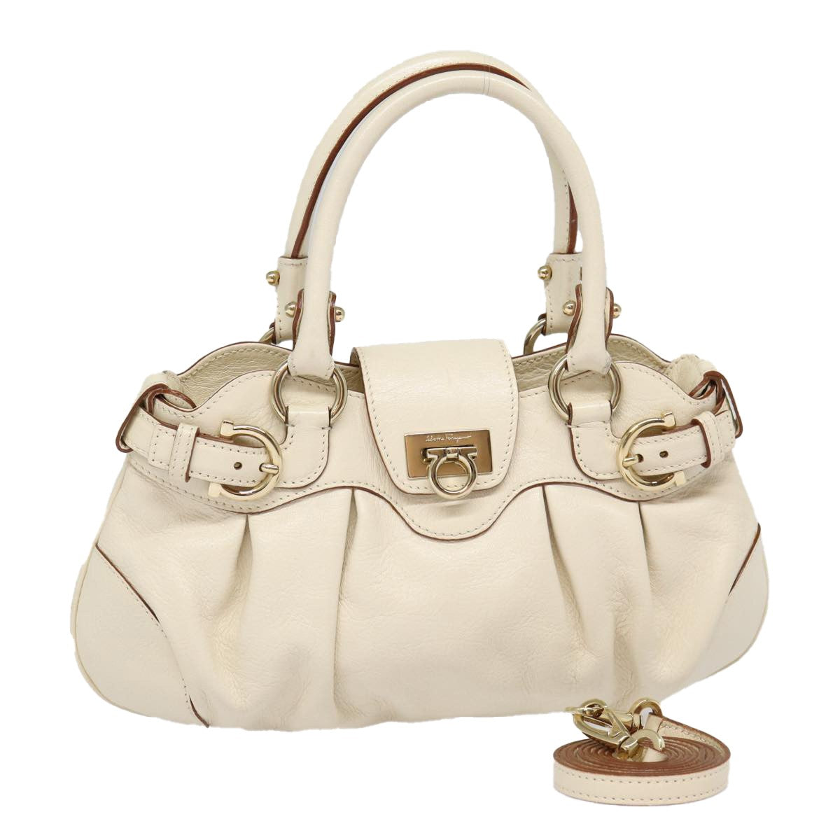 Salvatore Ferragamo Marisa Satchel Leather, WHITE, LEATHER, Handbag
