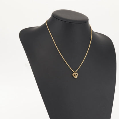 Christian Dior Vintage CD Heart Pendant Necklace Metal with Crystals, GOLD, METAL, Necklace