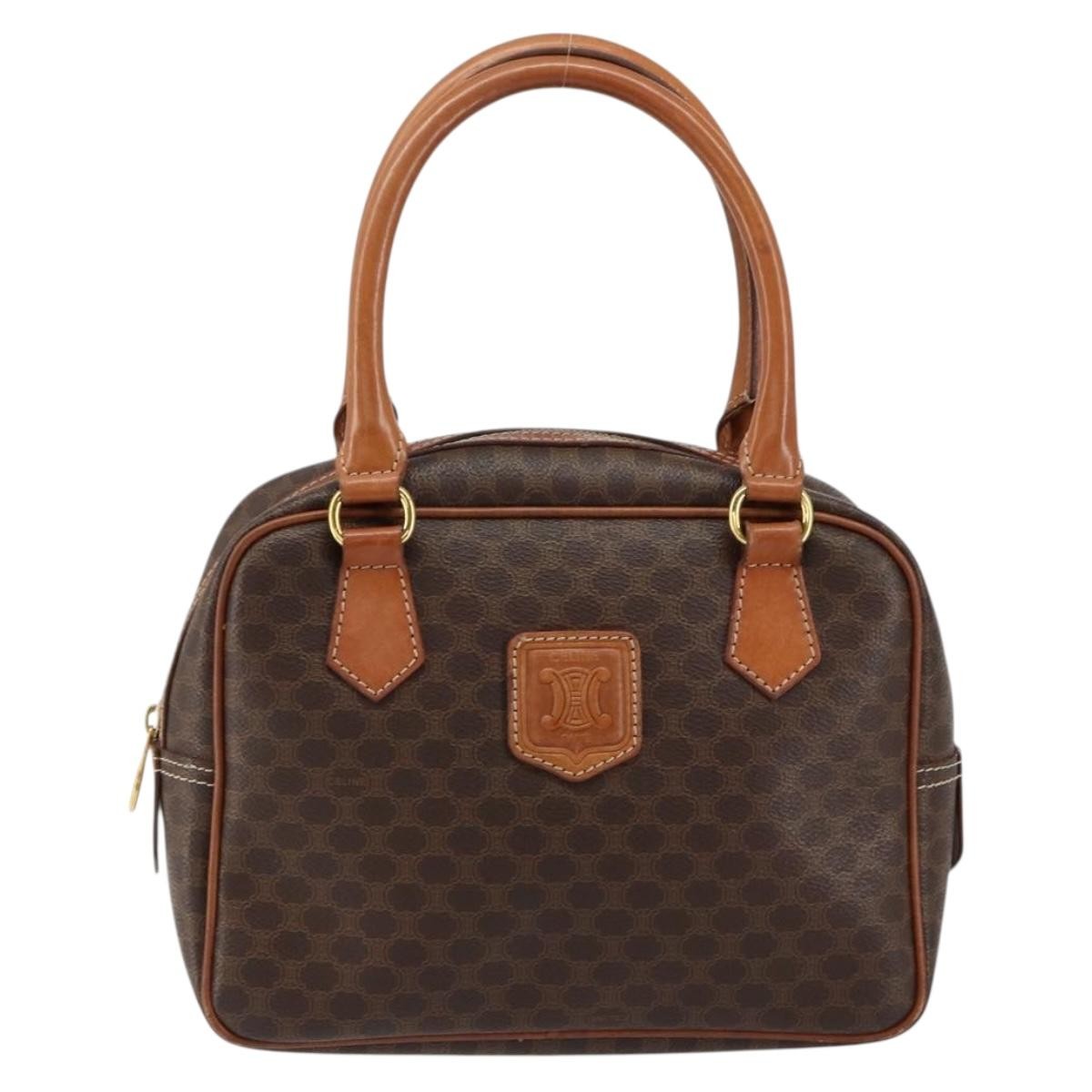 Celine Macadam Handbag Macadam with leather, BROWN, CANVAS, Handbag